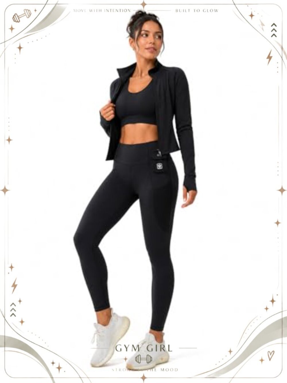 3 Piece Workout Set Sports Bra Zip Jacket High Waisted Leggings Yoga Gym